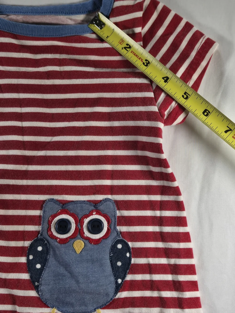 Source Unknown Red & White Striped Owl Dress with Blue Trim